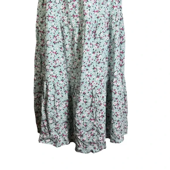NWT BloomChic Floral Tiered Midi Dress Light Blue Pink Square Neck Pockets US 12 - Picture 6 of 12